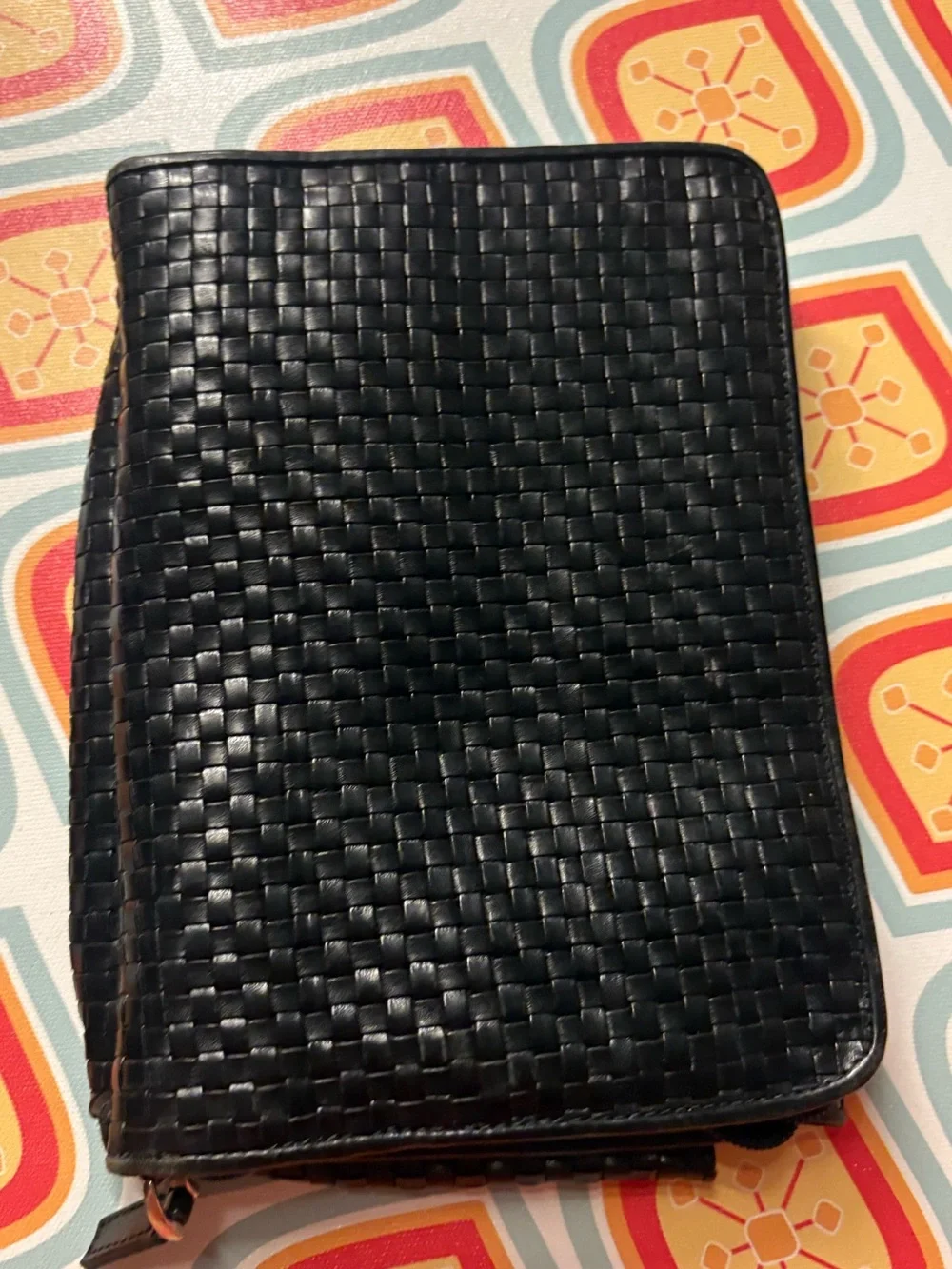 Gem Woven Black Leather Clutch Bag